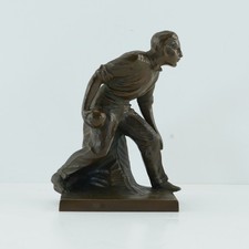 Single Bronze Statue Figurine Bookend Cast Bocce Ball Game WB 4191 Figure picture