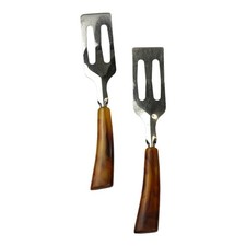 Vintage Brown Bakelite Handled Metal Slotted Spatulas - Set Of Two - 9 Inches Ea picture