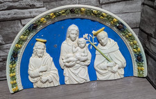 Antique Della Robbia Style Madonna Mary Jesus Child Fruit Arch Majolica Plaque picture