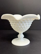 Imperial Hobnail Milk Glass Frosted Footed Flared Crimped Bon Bon Compote picture