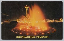 Seattle Worlds Fair 1962~International Fountain~Space Needle @ Night~Vintage PC picture