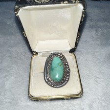 Turquoise Cabochon Stone Silver Tone Ring, Ownership History Not Available picture