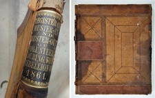 1861 antique CIVIL WAR SOLDIER volunteer MUSTER-IN OUT leather REGISTER 19x23 picture