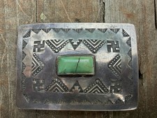 NATIVE AMERICAN NAVAJO TURQUOISE & STERLING RARE WHIRLING LOG BELT BUCKLE picture