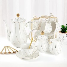 DUJUST 22 pcs White Porcelain Tea Set for 6, Luxury British Style Tea/Coffee Cup picture