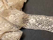 3 Yds- Antique Victorian Irish Crochet Roses Lace 3D TRIM Ivory Floral Handmade picture