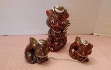 Vintage MCM Japanese Ceramic Mamma Skunk or Squirrel? w/ 2 Babies on Chains picture