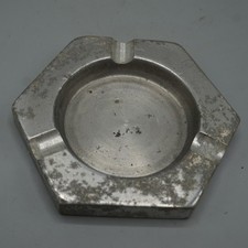Vintage Hexagon Metal Ashtray Heavy Industrial Cast Aluminum 3 Notch Silver Tone picture