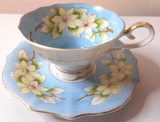 Royal Stafford Dogwood Hand Painted Aqua Blue Bone China Teacup and Saucer Set picture