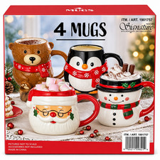 Signature Housewares Figural Christmas 4 Mug Set, Santa, Snowman, Penguin & Bear picture
