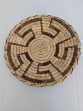 Vtg Papago Native American Coiled Basket Tray Handwoven Tan Brown 10