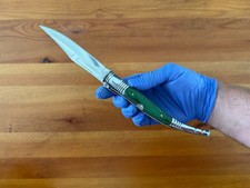 4.9” Spanish Navaja Serrana Folding Ratchet Knife Green Stamina Wood Scales picture