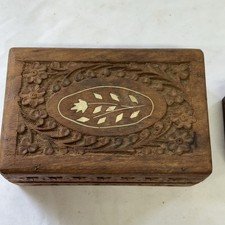 VTG HAND CARVED INDIAN SHEESHAM 2 Different Boxes HINGED BOX FLORAL INLAYED picture