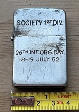Vintage 1952 Zippo Society 1st Division 26th Infantary Org. Day Crest Lighter picture