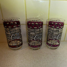 Vintage Coca-Cola Clear Drinking Glass Tumblers Lot of 3 Red/Black/White Soda picture