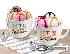 Hexagram His & Hers Ice Cream Bowl Set With Scoop & Spoon - Valentine's Gift picture