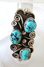 NWT Navajo Kenneth Jones Kingman Turquoise Trio Ring 925 Sterling Silver  Sz 7 picture