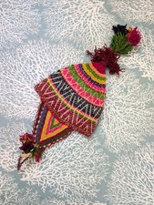 LIKELY ANTIQUE Peruvian CHULLO Hat Q'ero People RAINBOW Wool Cap picture