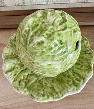 Vintage Magolica Cabbageware Soup or Sauce Tureen w/ Lid & Plate, Italy  picture