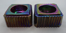 (2) E.E. Ed Bowman Wetzel Glass Fluted Square Open Salt Dip Purple Iridescent picture
