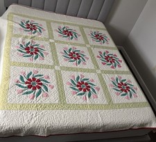 Beautiful Antique Windswept Tulips Applique Quilt Hand Quilted Folk Art picture