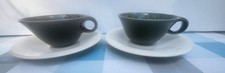 2 russel wright highlight cups and saucers Chive green and snow glaze picture
