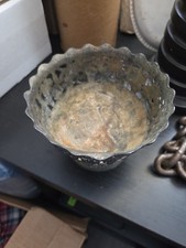 Vintage MCM Silver Plated Pedestal Bowl Grapes Reticulated Japan Decor Accent picture