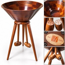 🇺🇸 Vintage Vermillion Walnut MCM Tripod Salad Bowl W Shakers USA Mid Century picture