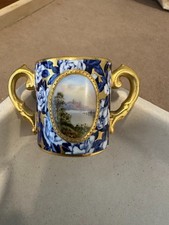 Coalport hand painted cobalt blue and gold miniature two handled loving cup picture