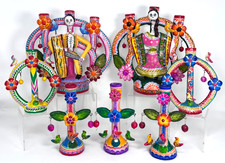 VTG Fernando Castillo Mexican Pottery Tree of Life Day of Dead Candelabra Set 7 picture