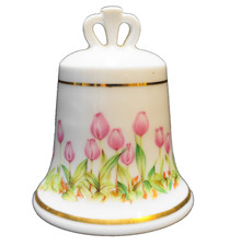 Pink Tulips Porcelain Bell Gold Trim picture