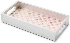 Chic Pink & White Rosy Check Glass Vanity Tray for Elegant Bathrooms picture