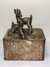 Vtg. W.B MFG CO Hammered Metal Goat W/Baby Figures Art Deco Jewelry /Trinket Box picture