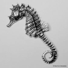 Seahorse Pewter Pin Brooch -British Hand Crafted- Sea Horse Marine Fish Aquarium picture
