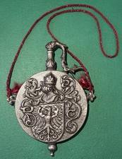 Medieval Gun Powder Flask Canister Fleur de Lis Coat of Arms w Mythical Griffins picture