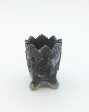 Vintage Northwood Slag  Glass Black Brown Inverted Fan Toothpick Holder picture