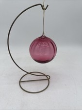 Vintage Handblown Cranberry Pink Glass Ball Ornament On Brass Stand picture