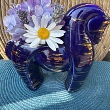 Vintage Pottery Cobalt And Gold  Horse Planter/Vase 6.5” Tall picture