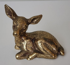 Vintage Brass Deer MCM Fawn Young Figurine Sculpture Reclining Sitting Solid VTG picture