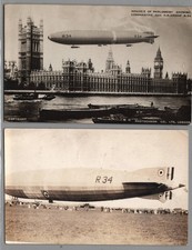 Zeppelin DIRIGIBLE H.M. Airship R 34 w parliment  RPPC scarce lot 2 photochrome picture