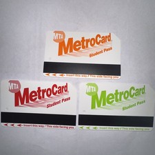 Lot of 3 NYC MTA MetroCard Student Pass (Green, Red, Orange) NYC Collectible picture
