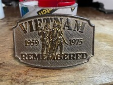 VIETNAM REMEMBERED 1959 1975 War Veteran Veterans F.E. Hart Numbered Belt Buckle picture