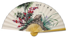Large 63*35.5 Inch Oriental Wall Hanging Folding Fan with Handpainted flowers picture