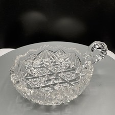 Vintage Clear Pressed Glass Handled Nappy Bowl Star Diamond Pattern 7” picture