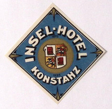 Vintage Insel Hotel Konstanz GERMANY Luggage Label  2.5 x 2.5