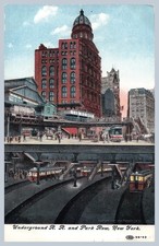 c1908 Underground RR Park Row New York NYC Subway Trolleys Antique Postcard -303 picture