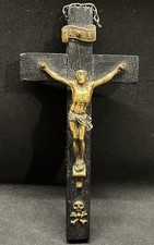 Italy 1900´ old Cross Crucifix Jesus Christ, bonecross, skull, INRI, bronze, nun picture