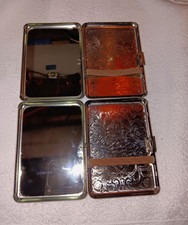 W. Germany Vintage Floral Engraved Metal Cigarette Case, Elastic Band, Mirror.. picture