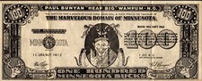 1952 ONE HUNDRED MINNESOTA BUCKS Paul Bunyan Blue Ox Large Souvenir picture