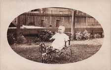 Early 1900s Child Photo Bicycle Tricycle Wooden Horse toy Antique Postcard I55 picture